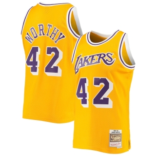 Men's Los Angeles Lakers James Worthy Mitchell & Ness Gold 1984-85 Hardwood Classics Swingman Jersey