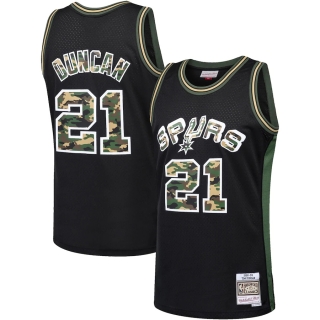 Men's San Antonio Spurs Tim Duncan Mitchell & Ness Black Straight Fire Camo Swingman Jersey