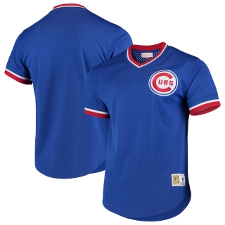 Men's Chicago Cubs Mitchell & Ness Royal Cooperstown Collection Mesh Primary Logo V-Neck Jersey