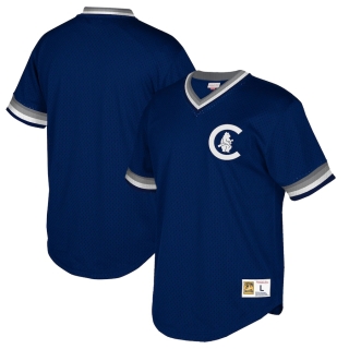 Men's Chicago Cubs Mitchell & Ness Navy Big & Tall Cooperstown Collection Mesh Wordmark V-Neck Jersey