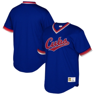 Men's Chicago Cubs Mitchell & Ness Royal Cooperstown Collection Mesh Wordmark V-Neck Jersey