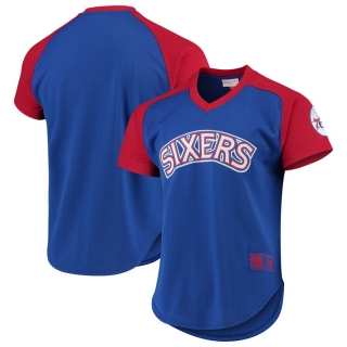 Men's Philadelphia 76ers Mitchell & Ness Royal Hardwood Classics Final Seconds Mesh Raglan Sleeve V-Neck T-Shirt