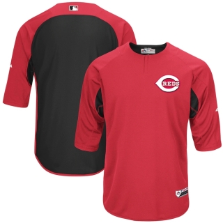 Men's Cincinnati Reds Majestic Red Black Authentic Collection On-Field 3-4-Sleeve Batting Practice Jersey