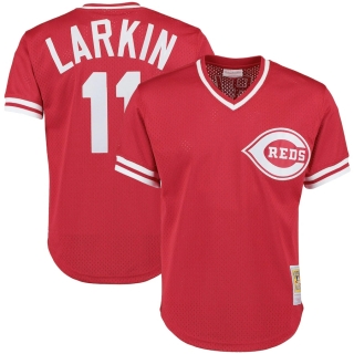Men's Cincinnati Reds Barry Larkin Mitchell & Ness Red Cooperstown Collection Big & Tall Mesh Batting Practice Jersey