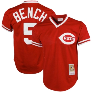 Men's Cincinnati Reds Johnny Bench Mitchell & Ness Red Cooperstown Collection Big & Tall Mesh Batting Practice Jersey