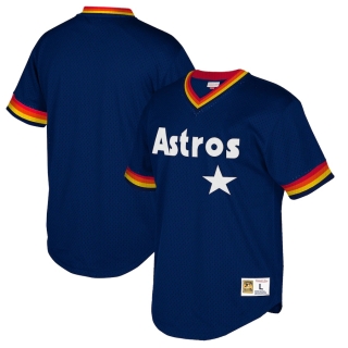 Men's Houston Astros Mitchell & Ness Navy Big & Tall Cooperstown Collection Mesh Wordmark V-Neck Jersey