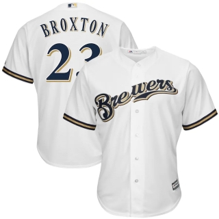Men's Milwaukee Brewers Keon Broxton Majestic Home White Cool Base Replica Player Jersey