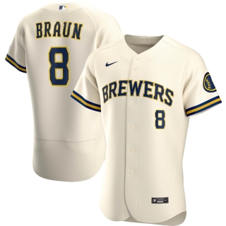 Men's Milwaukee Brewers Ryan Braun Nike Cream Home 2020 Authentic Player Jersey