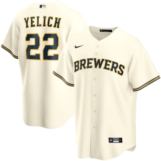 Men's Milwaukee Brewers Christian Yelich Nike Cream Home 2020 Replica Player Jersey