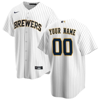 Men's Milwaukee Brewers Nike White Navy Alternate 2020 Replica Custom Jersey
