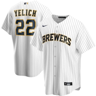 Men's Milwaukee Brewers Christian Yelich Nike White Navy Alternate 2020 Replica Player Jersey