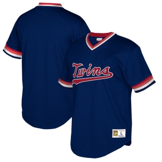 Men's Minnesota Twins Mitchell & Ness Navy Cooperstown Collection Mesh Wordmark V-Neck Jersey