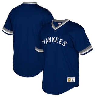 Men's New York Yankees Mitchell & Ness Navy Cooperstown Collection Mesh Wordmark V-Neck Jersey