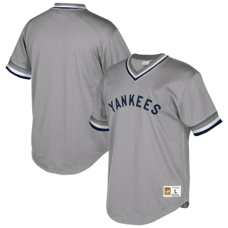 Men's New York Yankees Mitchell & Ness Gray Cooperstown Collection Mesh Wordmark V-Neck Jersey