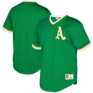 Men's Oakland Athletics Mitchell & Ness Green Mesh V-Neck Jersey