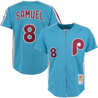 Men's 1983 Philadelphia Phillies Juan Samuel Mitchell & Ness Light Blue Authentic Throwback Jersey