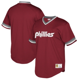 Men's Philadelphia Phillies Mitchell & Ness Maroon Big & Tall Cooperstown Collection Mesh Wordmark V-Neck Jersey