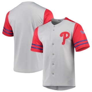 Philadelphia Phillies Stitches Button-Up Jersey - Gray Red