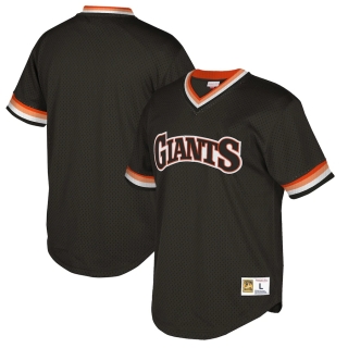 Men's San Francisco Giants Mitchell & Ness Black Cooperstown Collection Mesh Wordmark V-Neck Jersey