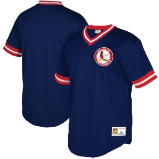 Men's St Louis Cardinals Mitchell & Ness Navy Mesh V-Neck Jersey