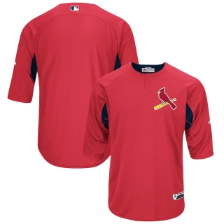 Men's St Louis Cardinals Majestic Red Navy Authentic Collection On-Field 3-4-Sleeve Batting Practice Jersey