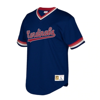 Men's St Louis Cardinals Mitchell & Ness Navy Cooperstown Collection Mesh Wordmark V-Neck Jersey