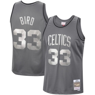 Men's Boston Celtics Larry Bird Mitchell & Ness Charcoal Hardwood Classics Retired Player 1985-86 Metal Works Swingman Jersey