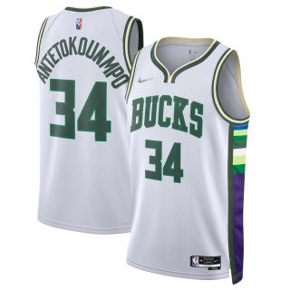 Men's Milwaukee Bucks Giannis Antetokounmpo Nike White 2021-22 Swingman Jersey - City Edition