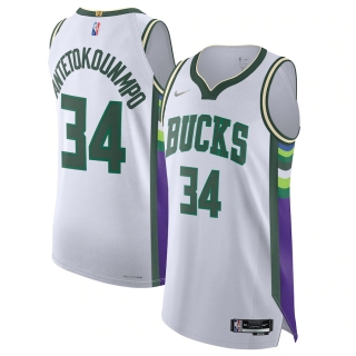 Men's Milwaukee Bucks Giannis Antetokounmpo Nike White 2021-22 Authentic Player Jersey - City Edition