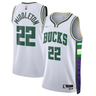 Men's Milwaukee Bucks Khris Middleton Nike White 2021-22 Swingman Jersey - City Edition