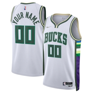 Men's Milwaukee Bucks Nike White 2021-22 Swingman Custom Jersey - City Edition