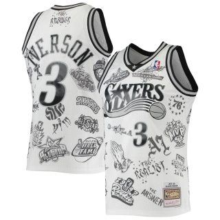 Men's Philadelphia 76ers Allen Iverson Mitchell & Ness White 1997-98 Hardwood Classics Tattoo Swingman Jersey