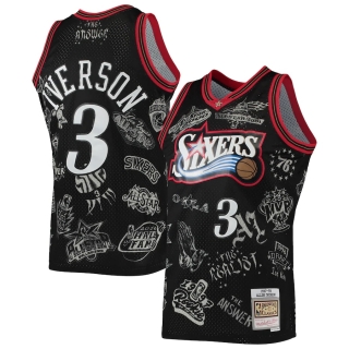 Men's Philadelphia 76ers Allen Iverson Mitchell & Ness Black 1997-98 Hardwood Classics Tattoo Swingman Jersey