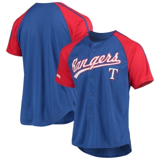 Men's Texas Rangers Stitches Royal Button-Down Raglan Replica Jersey