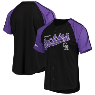 Men's Colorado Rockies Stitches Black Button-Down Raglan Replica Jersey