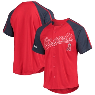 Men's Los Angeles Angels Stitches Red Button-Down Raglan Replica Jersey