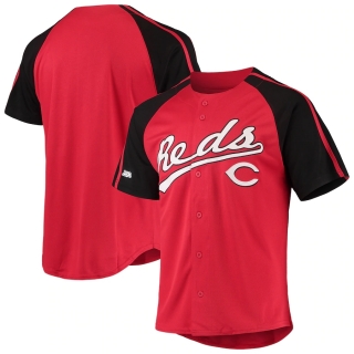 Men's Cincinnati Reds Stitches Red Button-Down Raglan Replica Jersey