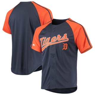 Men's Detroit Tigers Stitches Navy Button-Down Raglan Replica Jersey