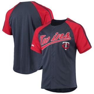 Men's Minnesota Twins Stitches Navy Button-Down Raglan Replica Jersey