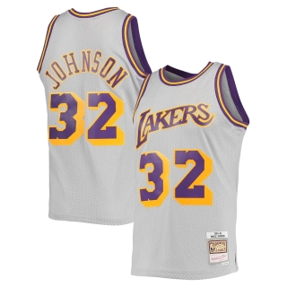Men's Los Angeles Lakers Magic Johnson Mitchell & Ness Gray 1984-85 Hardwood Classics Reload 2