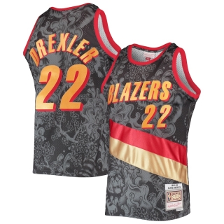Men's Portland Trail Blazers Clyde Drexler Mitchell & Ness Black Hardwood Classics Lunar New Year Swingman Jersey