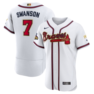 Men's Atlanta Braves Dansby Swanson Nike White 2022 Gold Program Authentic Player Jersey