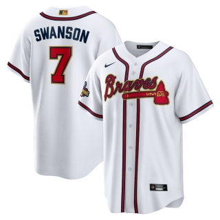 Men's Atlanta Braves Dansby Swanson Nike White 2022 Gold Program Replica Player Jersey