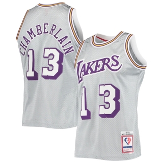 Men's Los Angeles Lakers Wilt Chamberlain Silver Mitchell & Ness 75th Anniversary 1971-72 Hardwood Classics Swingman Jersey
