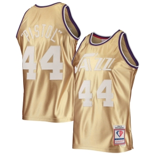 Men's New Orleans Jazz Pete Maravich Gold Mitchell & Ness 75th Anniversary 1974-75 Hardwood Classics Swingman Jersey