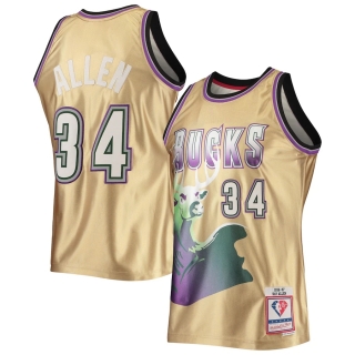 Men's Milwaukee Bucks Ray Allen Gold Mitchell & Ness 75th Anniversary 1996-97 Hardwood Classics Swingman Jersey