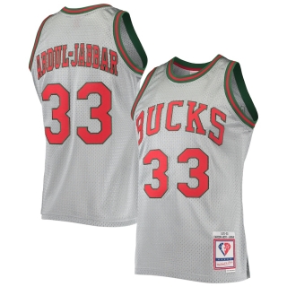 Men's Milwaukee Bucks Kareem Abdul-Jabbar Silver Mitchell & Ness 75th Anniversary 1971-72 Hardwood Classics Swingman Jersey