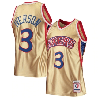 Men's Philadelphia 76ers Allen Iverson Gold Mitchell & Ness 75th Anniversary 1996-97 Hardwood Classics Swingman Jersey
