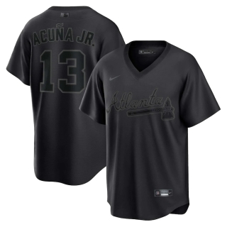 Men's Atlanta Braves Ronald Acuna Jr Nike Black Pitch Black Fashion Replica Player Jersey