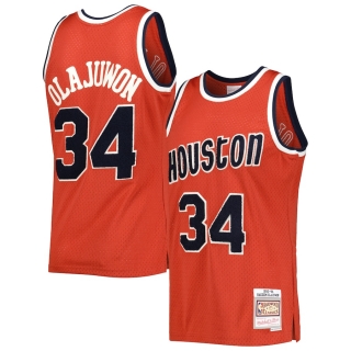 Men's Houston Rockets Hakeem Olajuwon Mitchell & Ness Red Hardwood Classics Off-Court Swingman Jersey